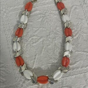 Vintage Signed MARBOUX Lucite White and Coral Leaf necklace a Boucher line